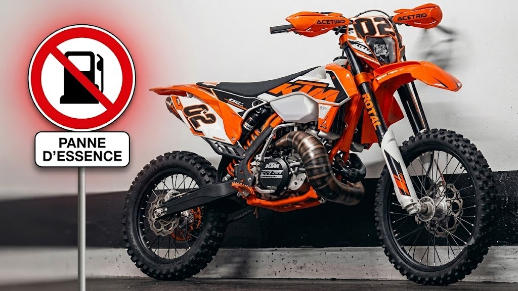 Une moto d'enduro qui a en panne d'essence.